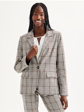 SO Plaid Blazer Jacket in Brown and Cream